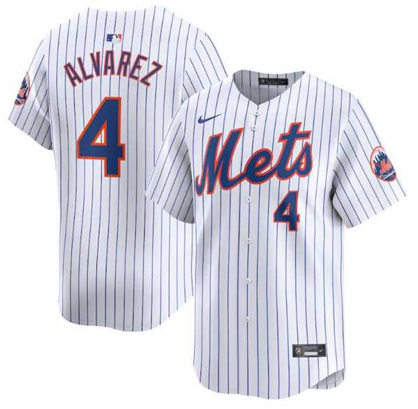 Men%27s New York Mets #4 Francisco Alvarez White 2024 Home Limited Stitched Baseball Jersey Dzhi